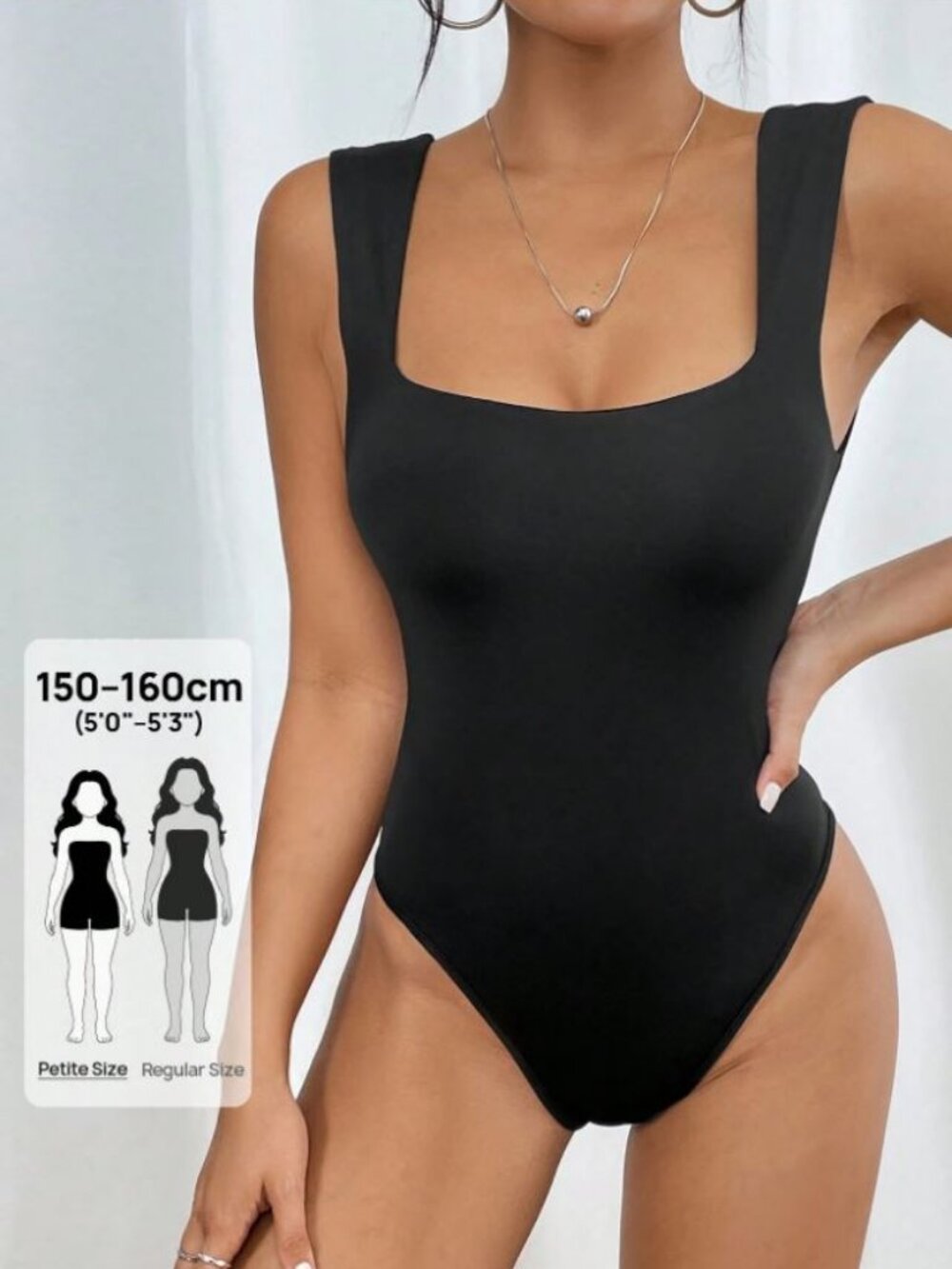 SHEIN PETITE Solid Scoop Neck Tank Black Bodysuit Medium Petite